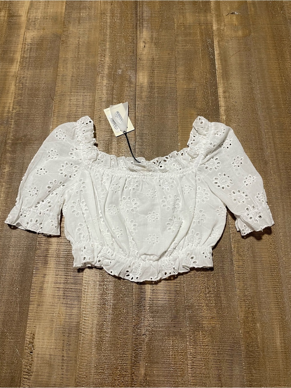 White Eyelet Off-Shoulder Cropped Top